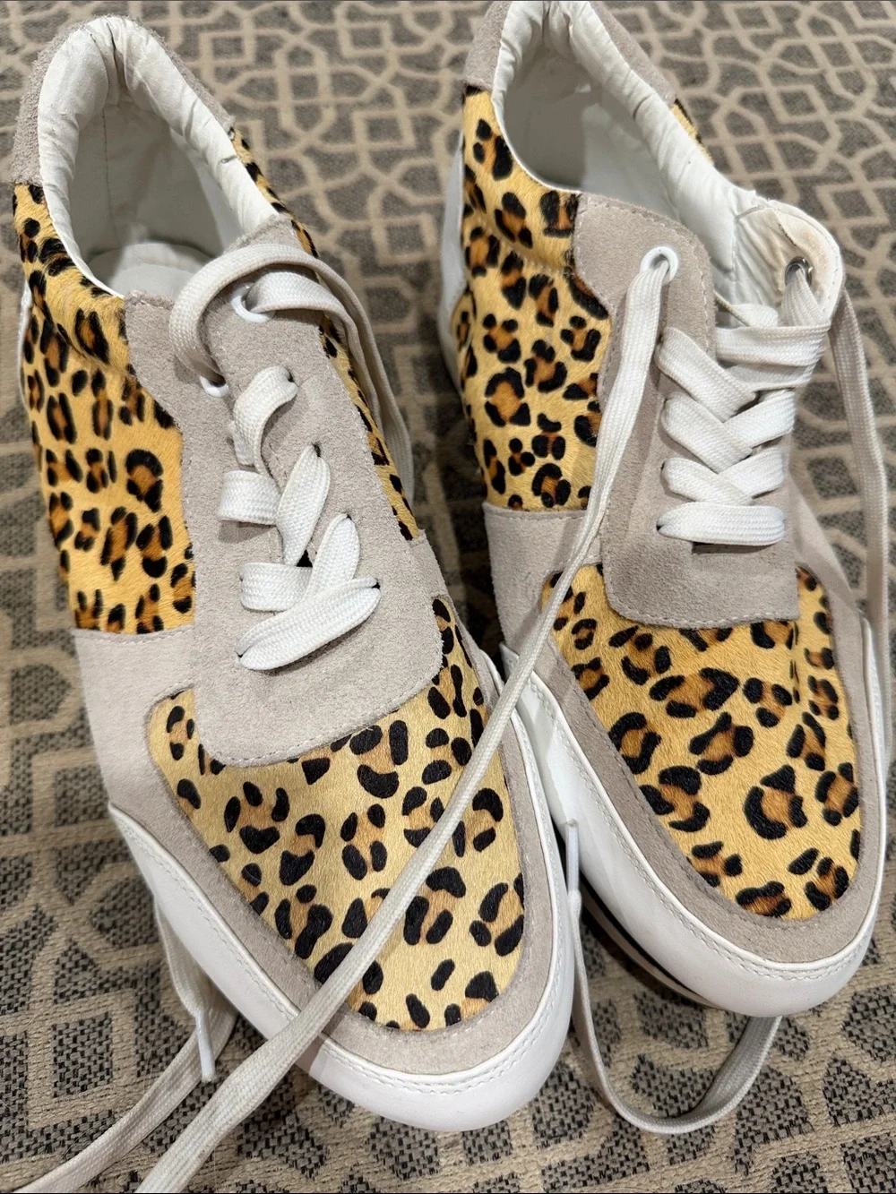 Vintage Havana Leopard-Print Suede Accent Sneakers in Beige & Black